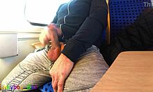 very spontaneous quick gay jerk off and big cumshot on a driving train