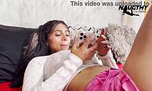 brunette friend surprises boyfriend with tight pussy fisting and dildo on video call