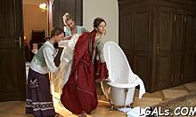 Watch two ardent teen beauties in intense lesbian fuck with dildo