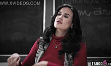 Cheerleader Sophia Burns Ass Drilled by Teacher Penny Barber for Grades