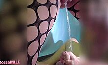 Conversational lower case wife peeing on husband’s uncut dick and taking his hot piss