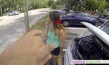 brunette babe pays the mechanic with her pussy in this pov scene
