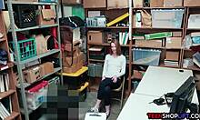 redhead teen shoplifter caught by mall cop, sucking his big cock