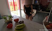 She takes a cucumber in her pussy for the first time on web chat