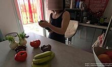 She takes a cucumber in her pussy for the first time on web chat