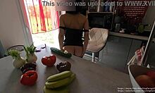 She takes a cucumber in her pussy for the first time on web chat