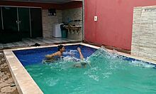Passionate Encounter with Pregnant Latina in Pool, Feeling Intense Pleasure