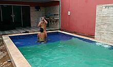 Passionate Encounter with Pregnant Latina in Pool, Feeling Intense Pleasure