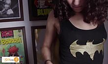 why is he fucking his girlfriend while she's dressed as batgirl? check out the deepthroat and licking.