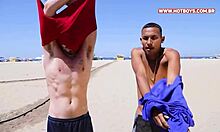 The young cariocas passionately fuck the russian tourist's ass in a group.