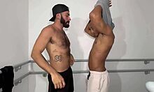 twink gets his big ass fucked outdoors on the stairs by a gay stud with blowjob and anal action