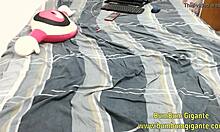 Brazilian Slut Strips and Cums for Online Boy!