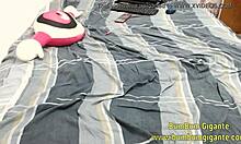 Brazilian Slut Strips and Cums for Online Boy!