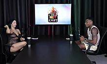 Young Transsexual in Sheer Red Lingerie Enjoys Anal Gang Bang with Will Mastro