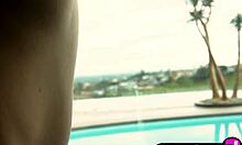 Petite blonde Elsa Jean shows off big ass in steamy solo play