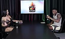 Young Transsexual in Sheer Red Lingerie Enjoys Anal Gang Bang with Will Mastro