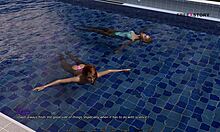 Mark plays pool games with his stepsister and her friends in the dorm.