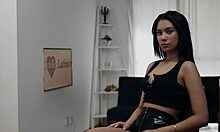 Baddass tight tall teen 18+ latina amateur blowjob sucking a big white cock in the shower