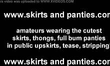 Teen Babe Struggles To Hide Panties Under Tiny Skirt