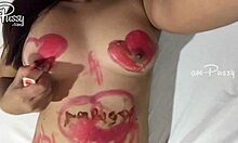 Amateur Asian Girl Draws On Naked Body With Lipsticks