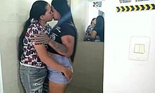 latina ebony lesbian oral in bathroom