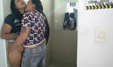latina ebony lesbian oral in bathroom