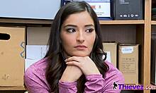 Horny officer says, 'Emily, deep throat my big cock before I bang you at work.'