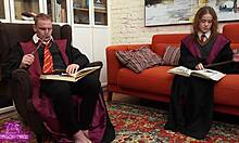 Nicole Murkovski as Hermione gives Harry Potter a wet blowjob in costume.