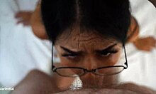 my asian girlfriend's glasses covered in cum after rough blowjob