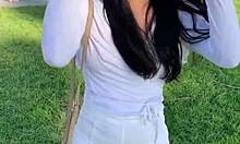 Petite Asian teen Avery Black fucked outdoors, big tits bouncing