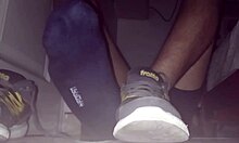 Blue Sweaty Socks and Barefeet Get Sticky Cumshot