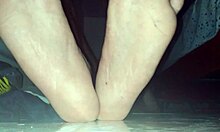 Blue Sweaty Socks and Barefeet Get Sticky Cumshot