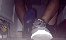 Blue Sweaty Socks and Barefeet Get Sticky Cumshot