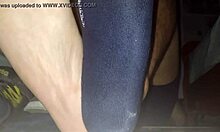 Blue Sweaty Socks and Barefeet Get Sticky Cumshot