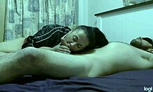 becky ties him up, blindfolds him, and gives slow teasing blowjob