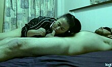 becky ties him up, blindfolds him, and gives slow teasing blowjob