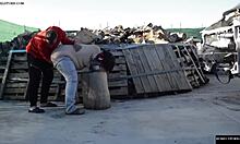 The FAT horny spanish couple FUCKS on a LOG outdoors exposing CUNT and ASS