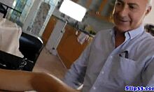 teen model sucks off a horny old pensioner