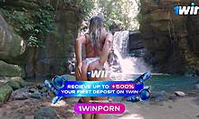 Latina Brunette Gives Ass To Friend At Waterfall