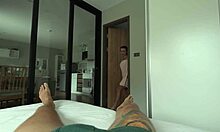 Feeling horny in the shower, she asks to suck his big cock.