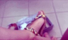 Beautiful Redhead Mature Woman Tries On Sandals In Shoe Shop, Showcasing Glamorous Feet