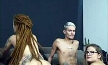 Wow, redhead with dreads rides friend's cock while his wife sucks me hard!