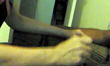 Amateur handjob on cigar chair