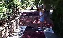 Teen little April feels wild fingering herself solo outdoors