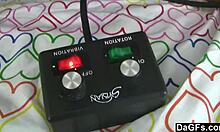 Dagfs - Lusty brunette rides Sybian hard on her bed