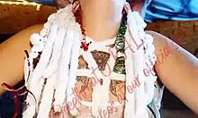 In a homemade sex tape, the pretty slave gets a sloppy wet throat fuck during cosplay.