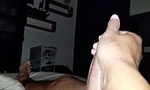 Amateur gives oiled handjob until precum leaks from cock