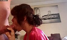 Early morning petite mommy gives a sloppy blowjob and handjob till cumshot