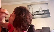 Early morning petite mommy gives a sloppy blowjob and handjob till cumshot