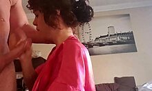 Early morning petite mommy gives a sloppy blowjob and handjob till cumshot